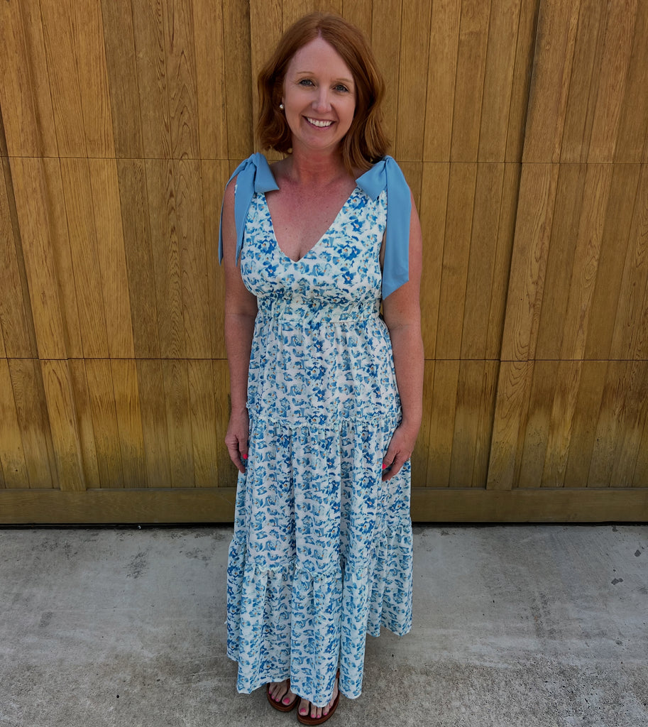 Floral V Neck Tie Midi Dress