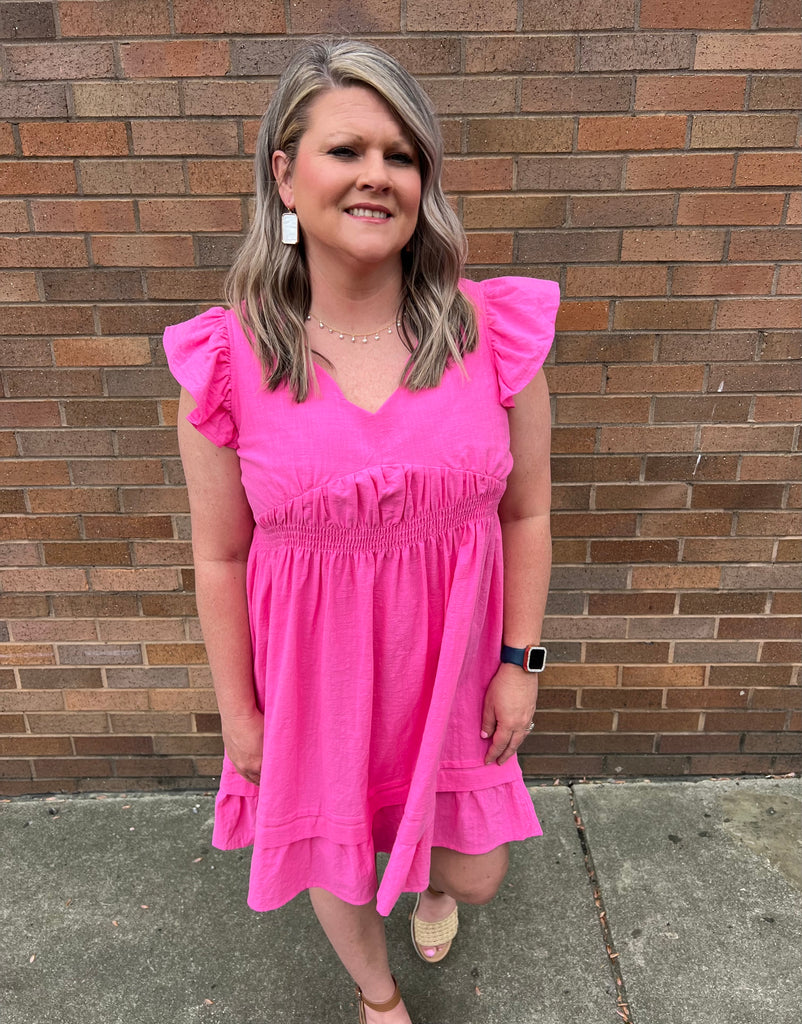 Pink Babydoll Dress w/ Scalloped Neck