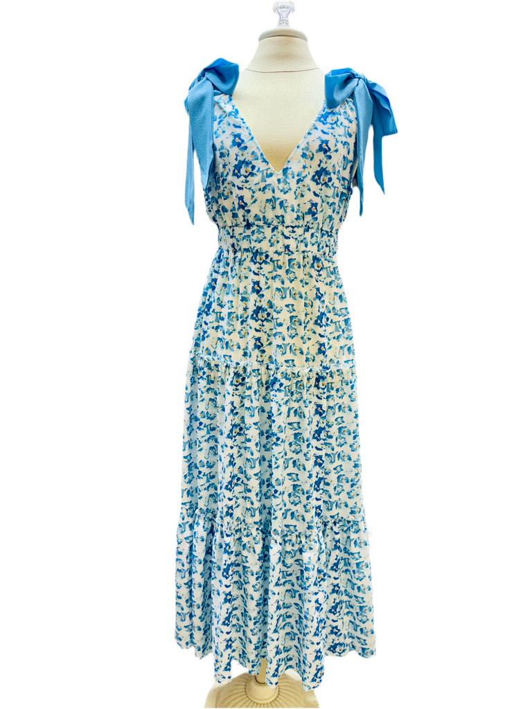Floral V Neck Tie Midi Dress
