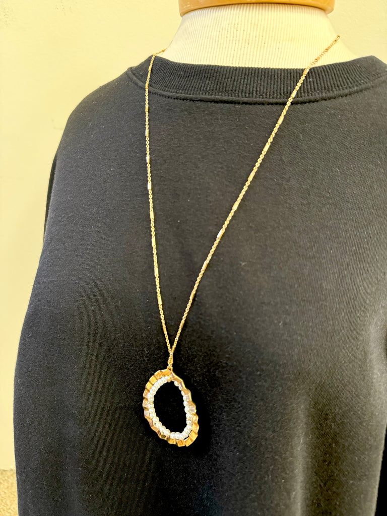 Pearl and Gold Teardrop Long Necklace