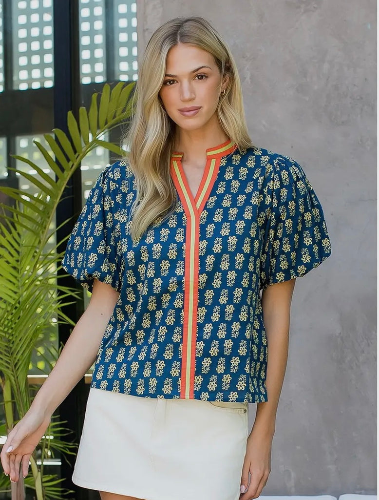 Fall Floral V-Neck Top