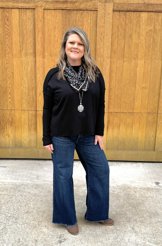 Ribbed Boatneck Long Sleeve Top