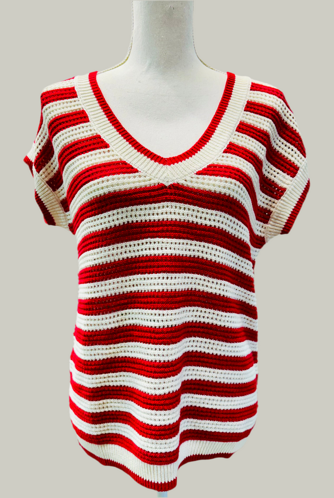 Red Stripe Knitted Sweater Vest