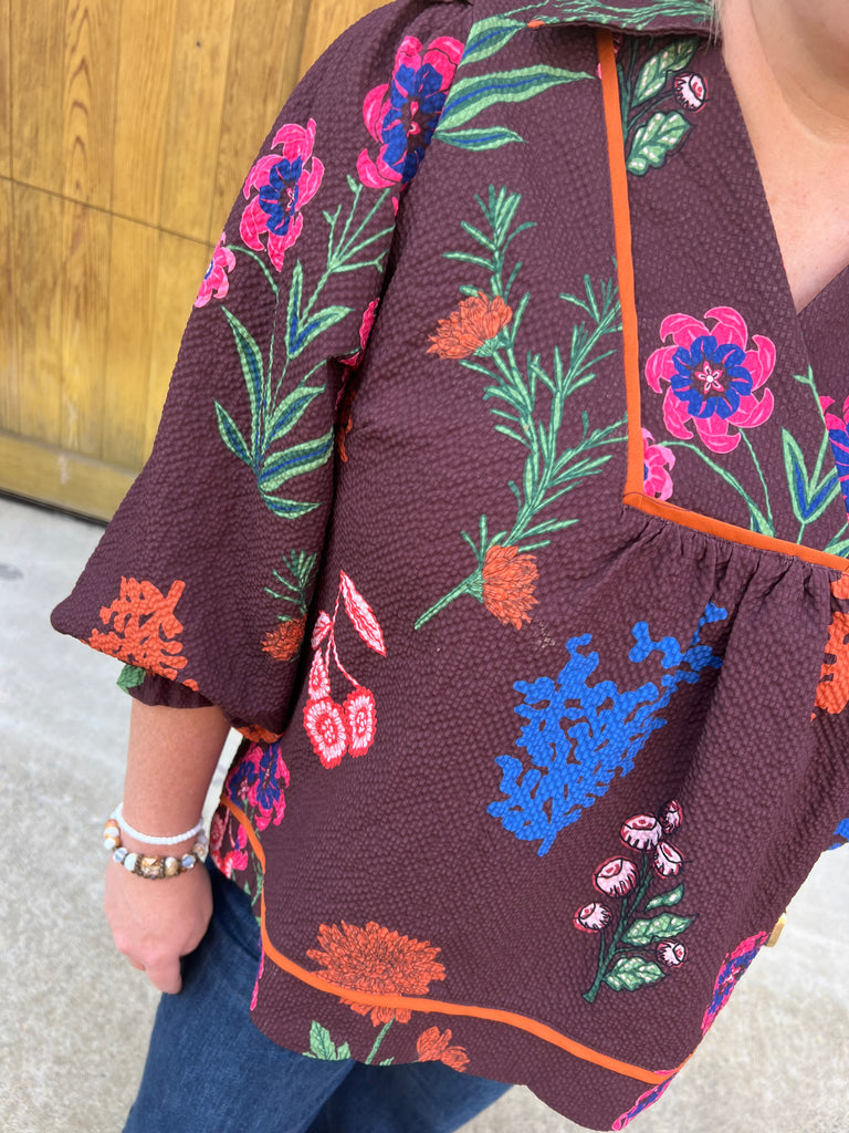 Brown Fall Floral Top