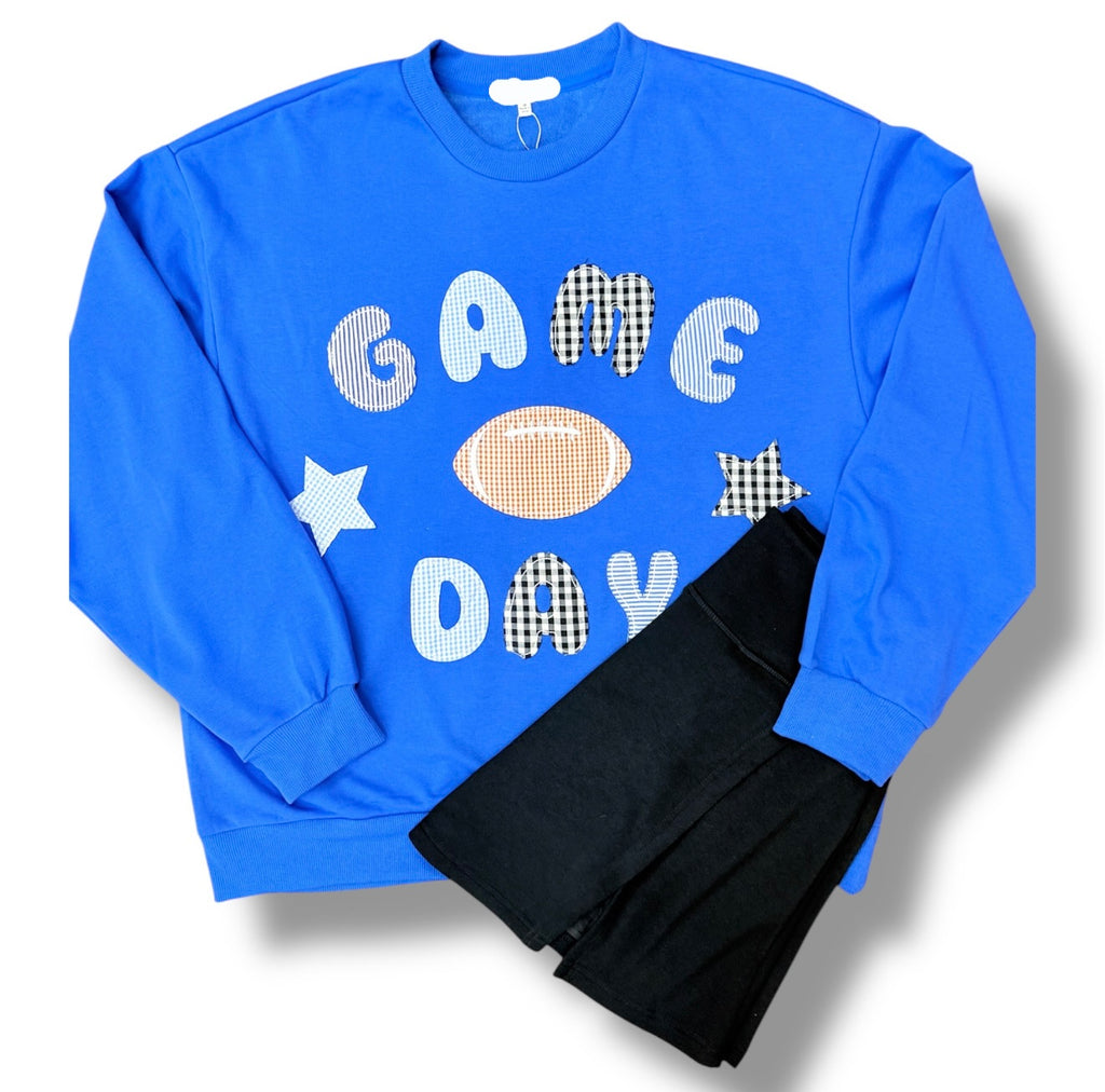 Royal Blue Game Day Patchwork Sweatshirt