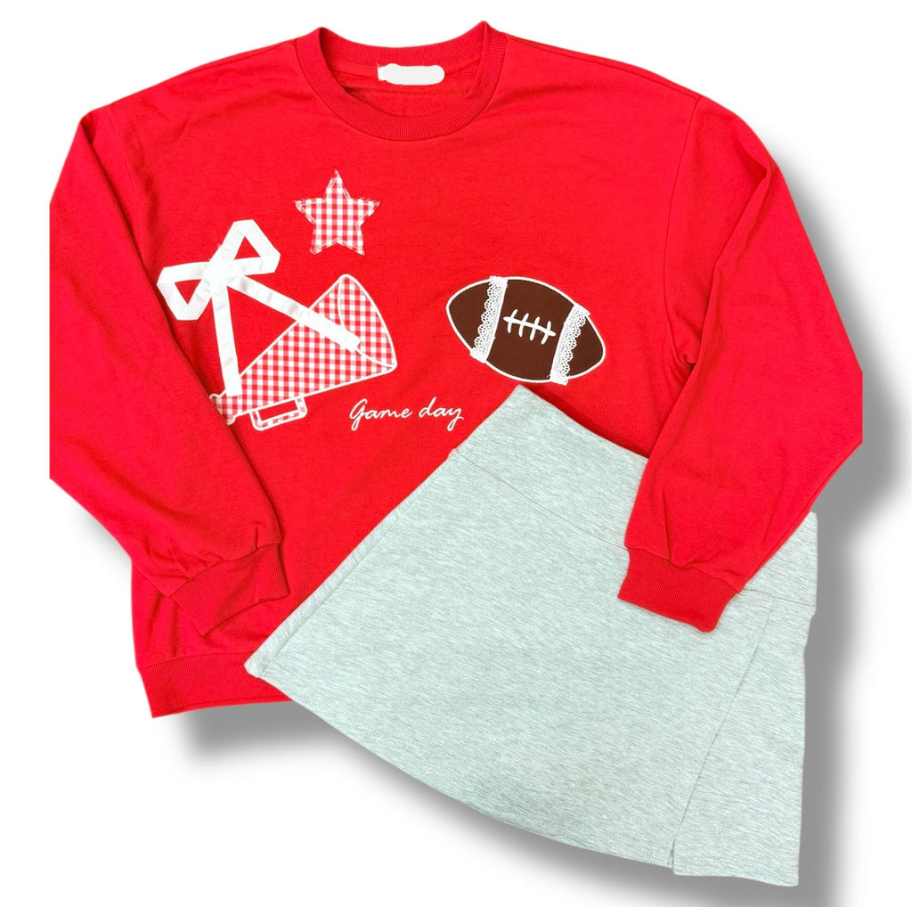 Red Game Day Patchwork Sweatshirt