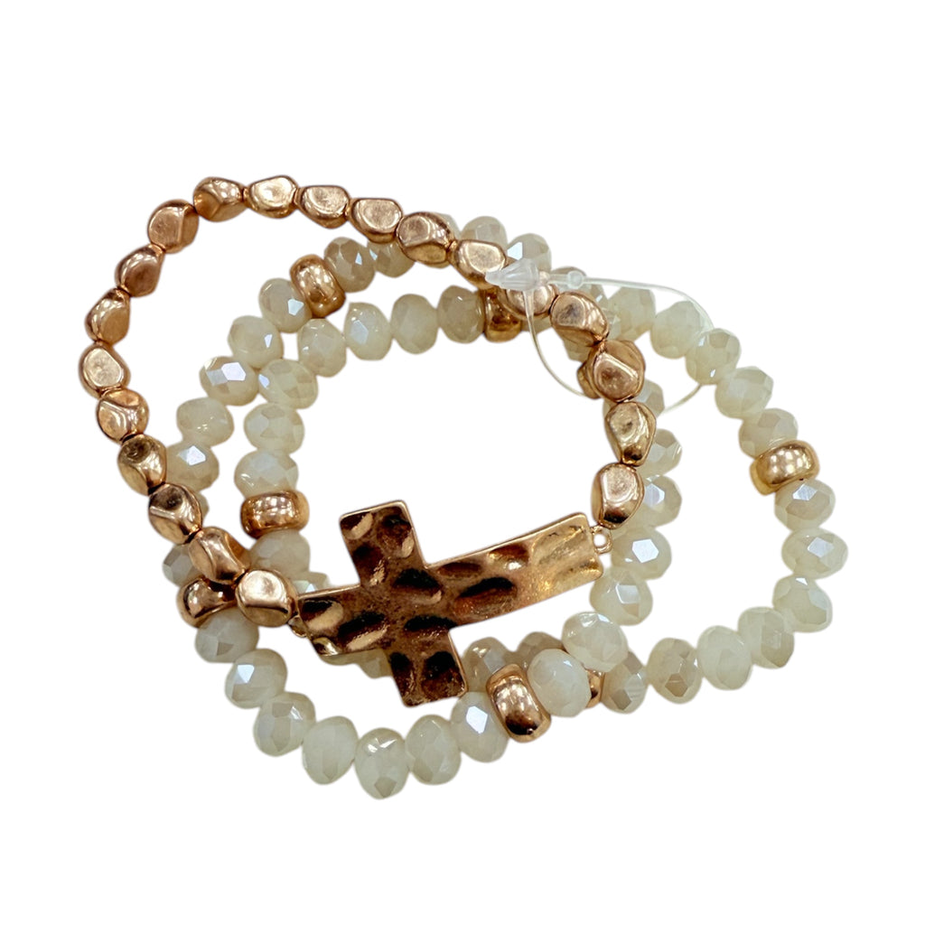 Chunky Gold Beaded Cross Bracelet