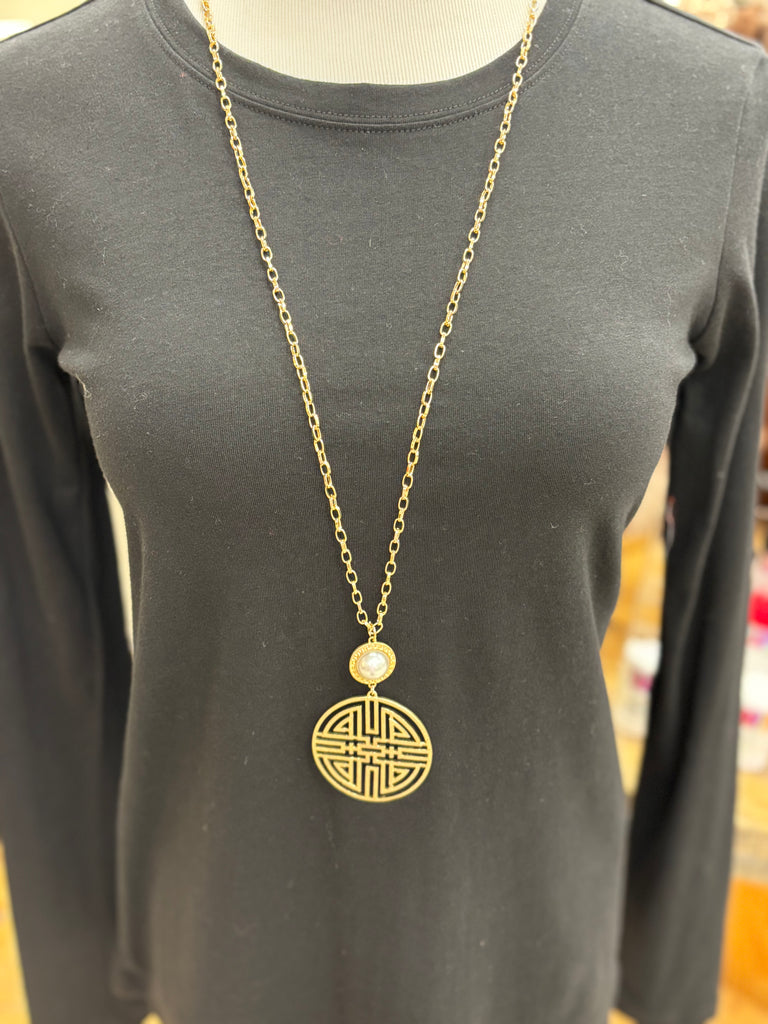 Gold Medallion and Pearl Necklace