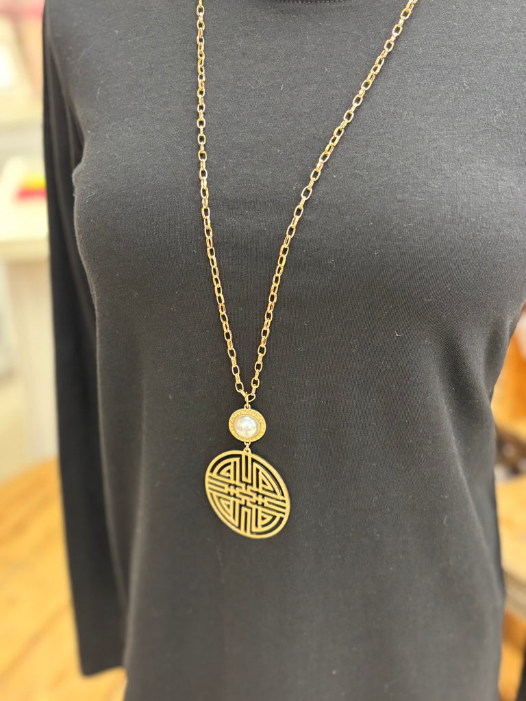Gold Medallion and Pearl Necklace