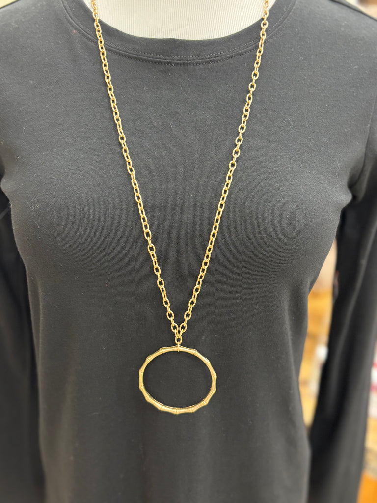 Gold Bamboo Pendant Necklace