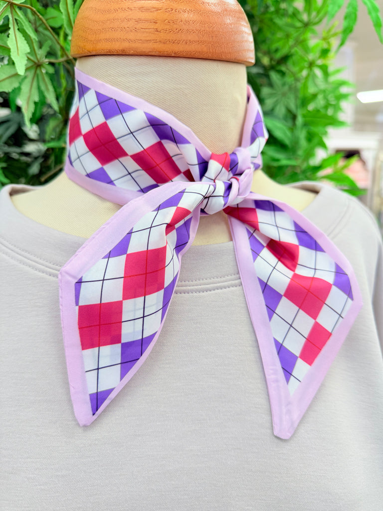 Pink & Purple Argyle Print Silk Scarf