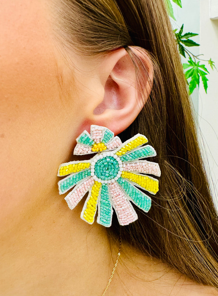 Beaded Pastel Leaf Earring