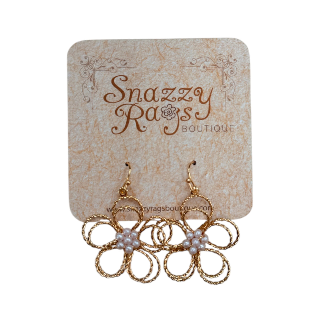 Gold Daisy Earrings with Pearls
