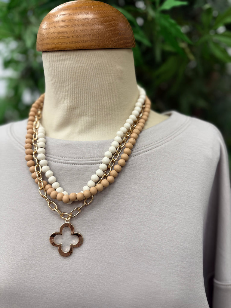 Gold Quatrefoil Beaded Layered Necklace