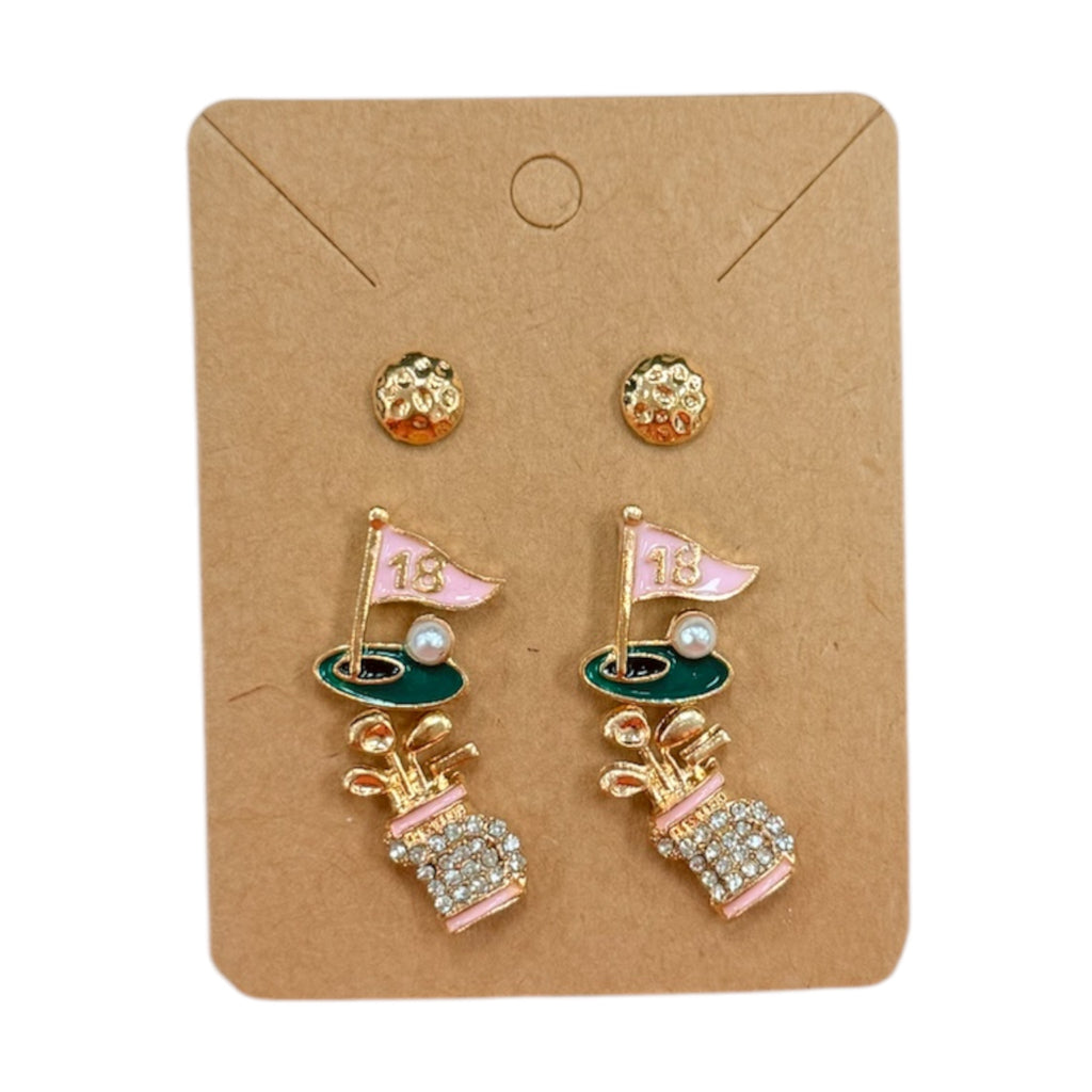 Pink Golf Earring Set