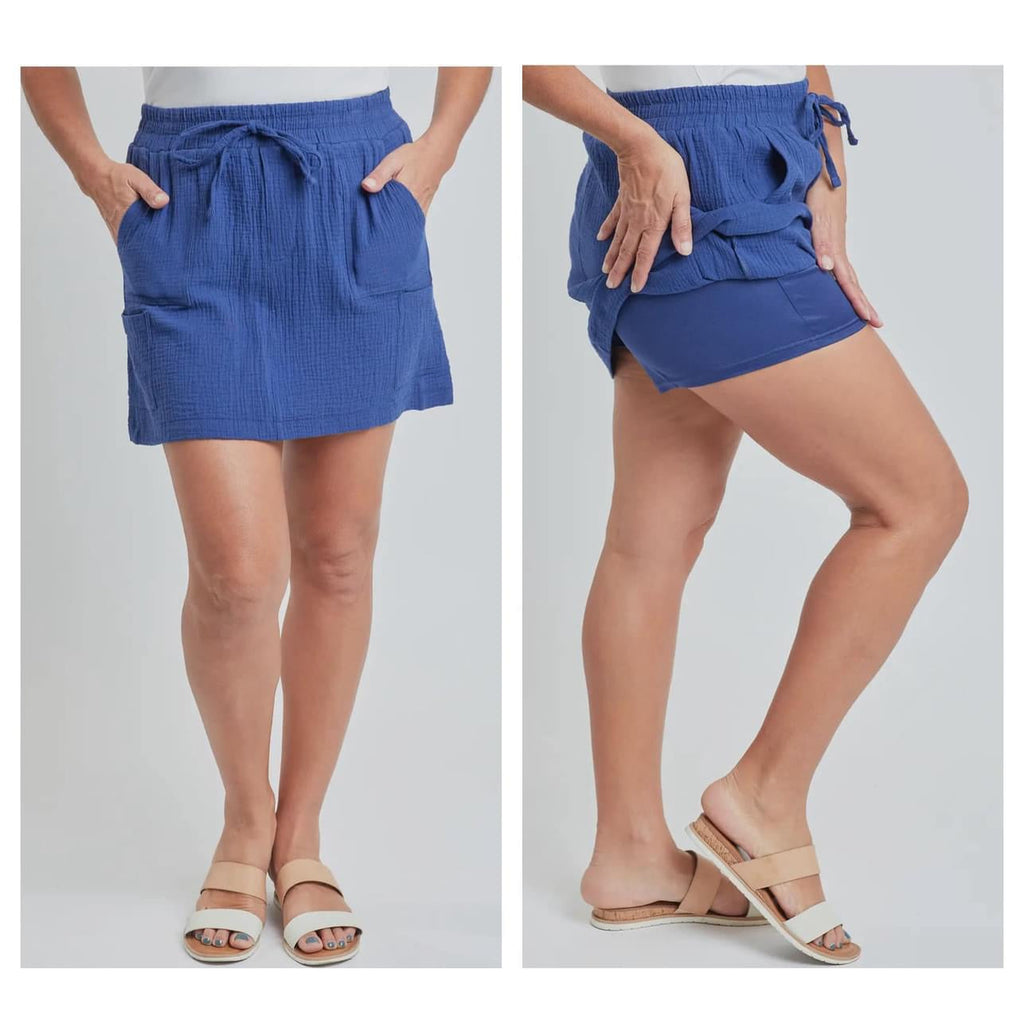 Cotton Gauze Cargo Skort