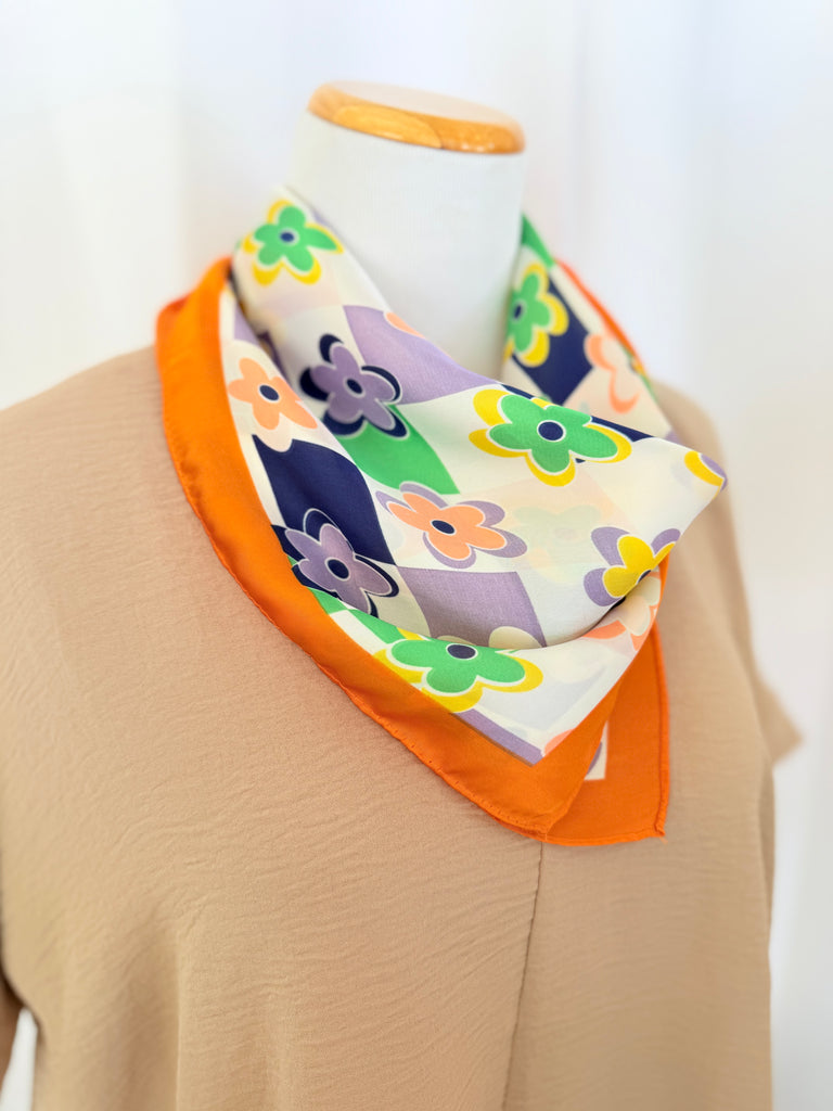 Groovy Orange Daisy Silk Scarf