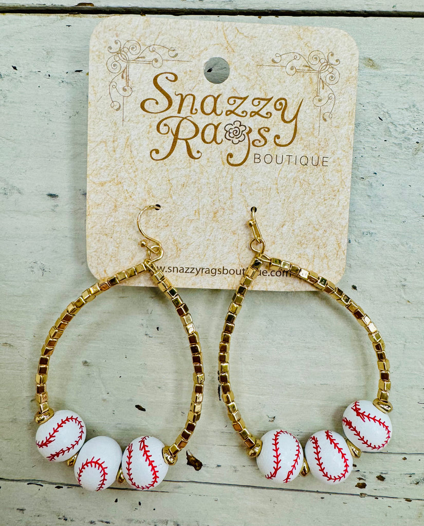 Gold Baseball Beaded Earrings