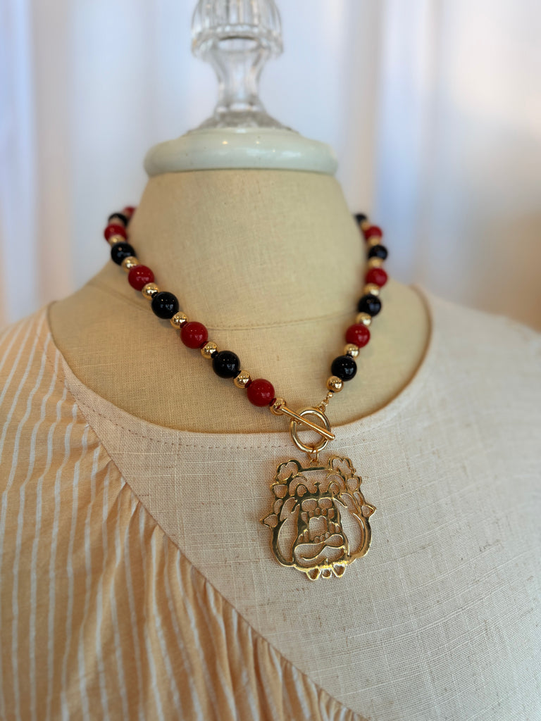 Red & Black Beaded Bulldog Necklace