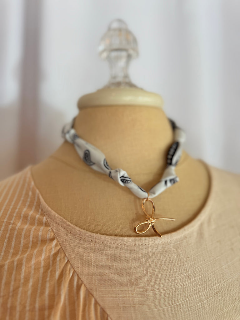 Black and White Silk Scarf Charm Necklace