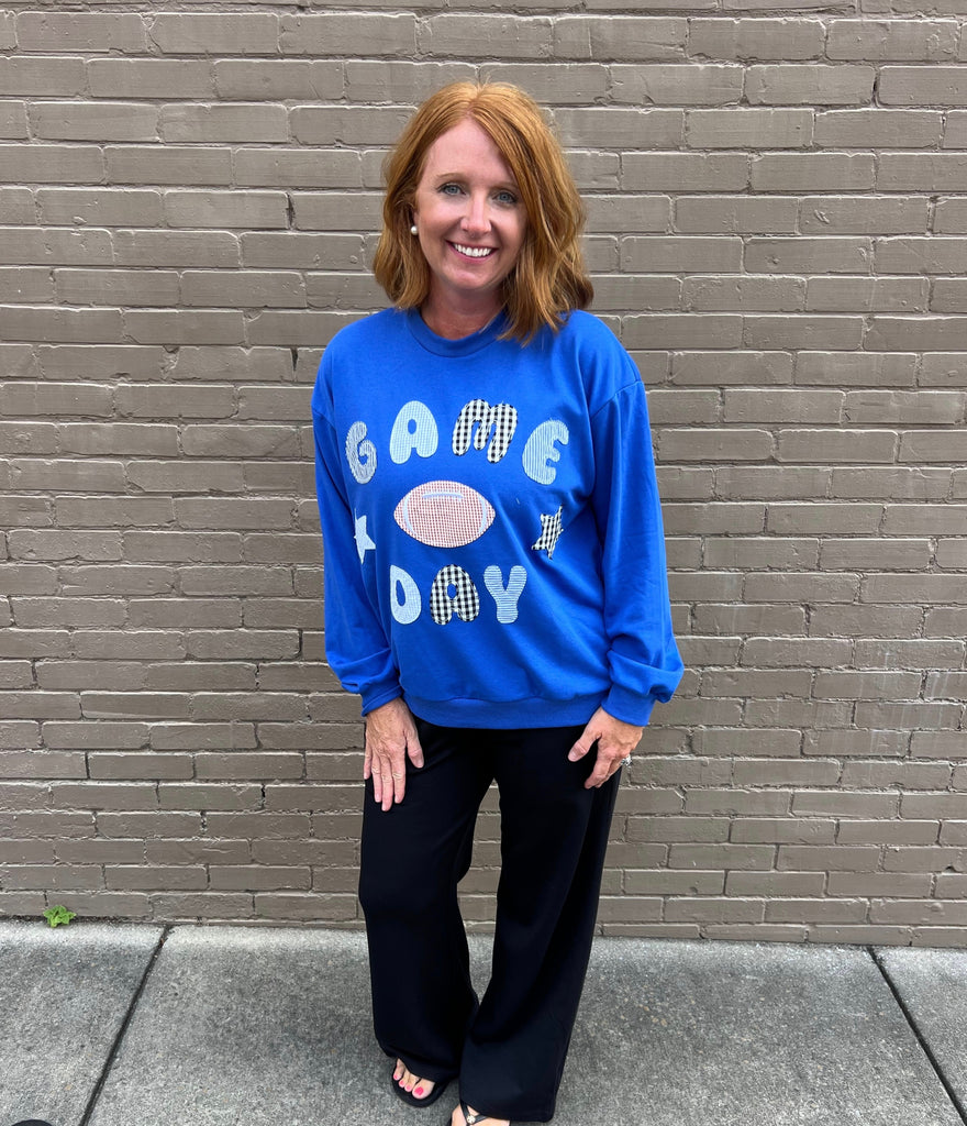 Royal Blue Game Day Patchwork Sweatshirt