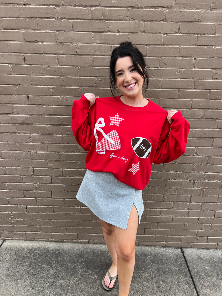 Red Game Day Patchwork Sweatshirt
