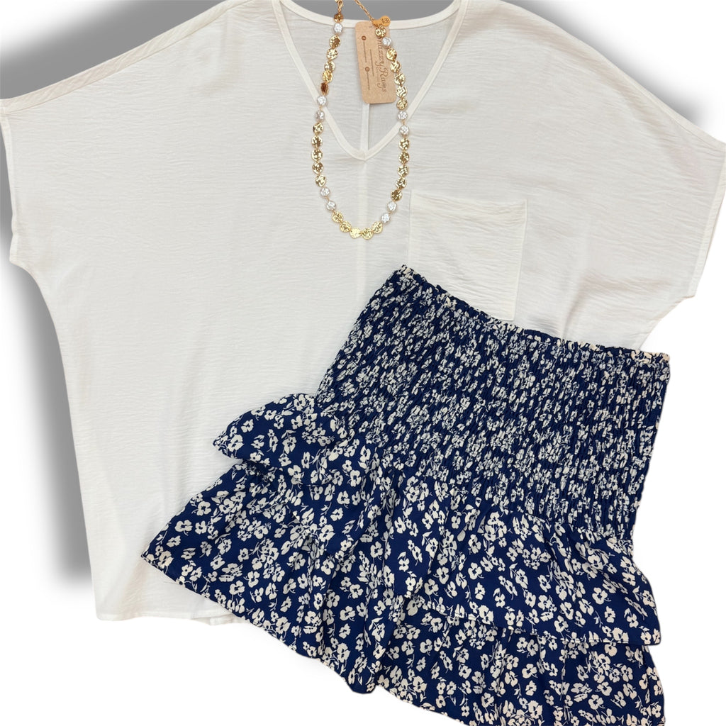 Navy Floral Ruffle Skirt