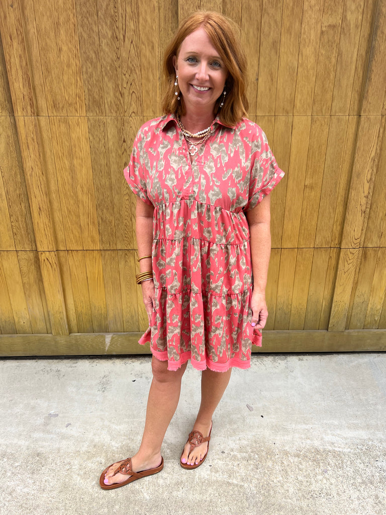 Pink Animal Print Tiered Dress