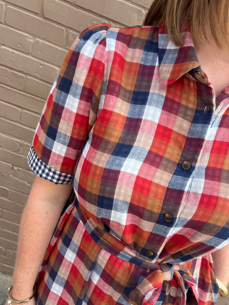 Plaid Collared Midi Dress