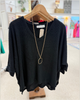 Black Waffle Knit Slub Top