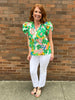 Floral Top With Flutter Sleeve