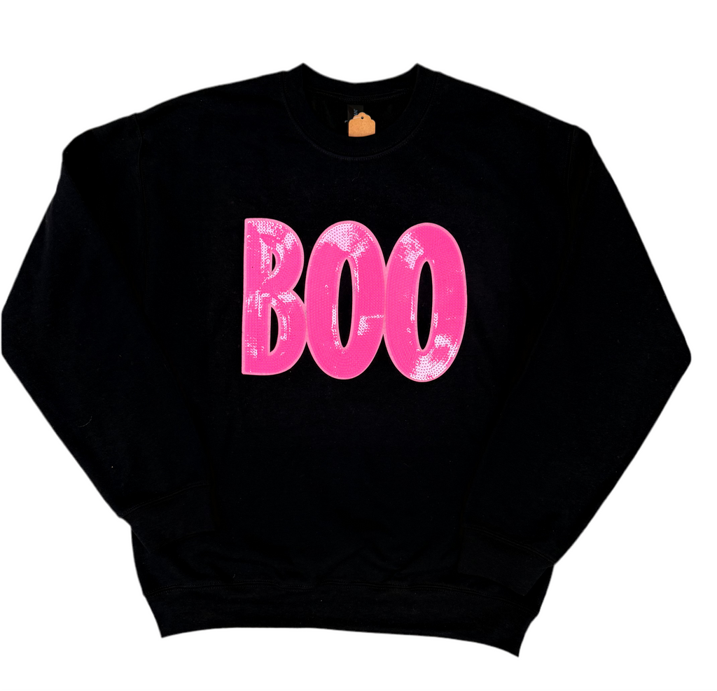 Pink BOO Sequin Patch Crewneck Sweatshirt