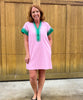 Pink Contrast V-neck Dress