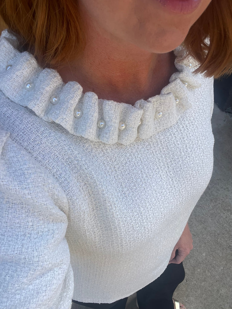 Pearl Ruffle Neck Top