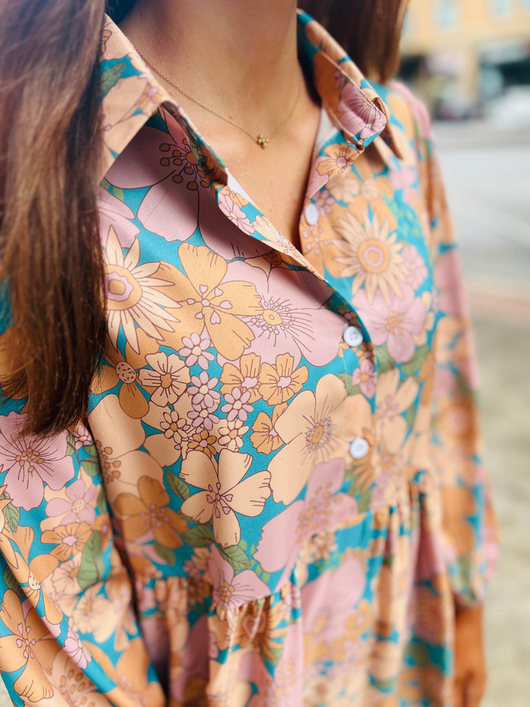 Pink & Orange Fall Floral Dress