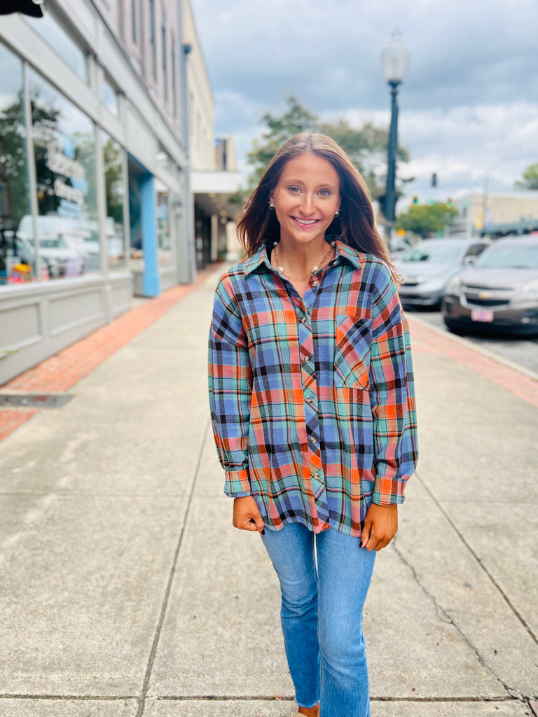 Blue & Orange Plaid Flannel