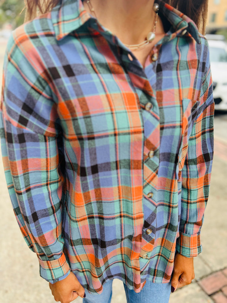 Blue & Orange Plaid Flannel