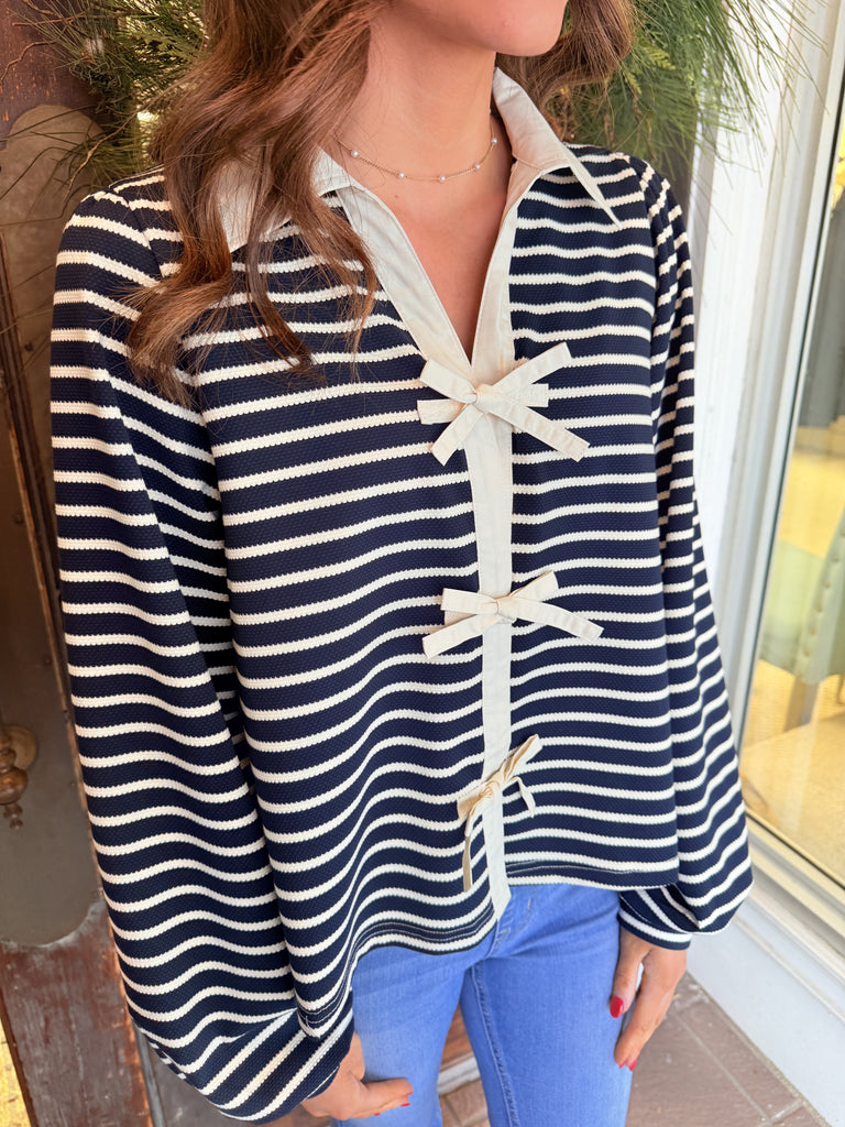 Navy Stripe Top with Bows