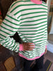 Green Stripe Top with Pink Trim