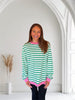 Green Stripe Top with Pink Trim