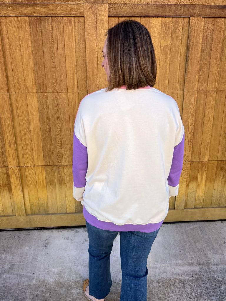 Pink & Purple Color Block Sweatshirt