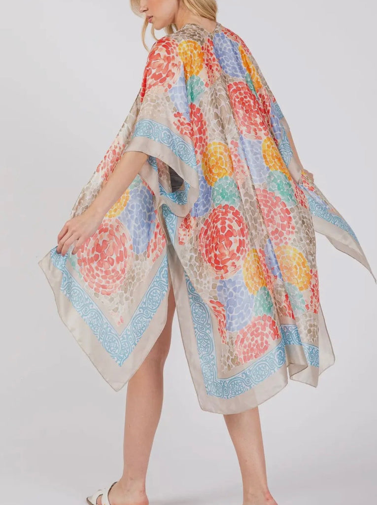 Primary Colored Abstract Silky One Size Kimono