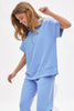 Catalina Short Sleeve Half Zipper Top with Wide Leg Pants Set in Sky Blue