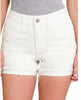 White Cuffed Raw Hem Denim Shorts
