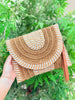 Raffia Tan And White Straw Clutch Bag