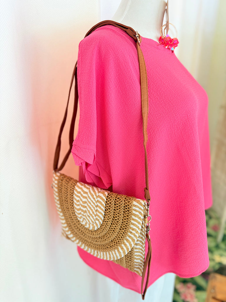 Raffia Tan And White Straw Clutch Bag