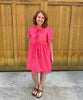 Pink Tie Front Puff Sleeve Dress