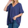 Navy Boyfriend V Neck Top