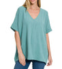 Teal Boyfriend V Neck Top