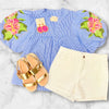 Embroidered Puff Sleeve Stripe Top